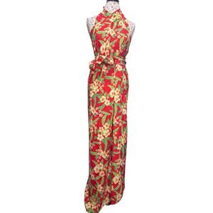 Vintage Sassy Sarong Hawaii Wrap Dress Red Floral OS Tropical Beach Cover Up